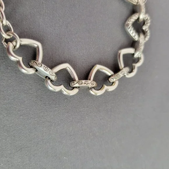 Chunky Silver Tone Linked Hearts Bracelet - Picture 5 of 7